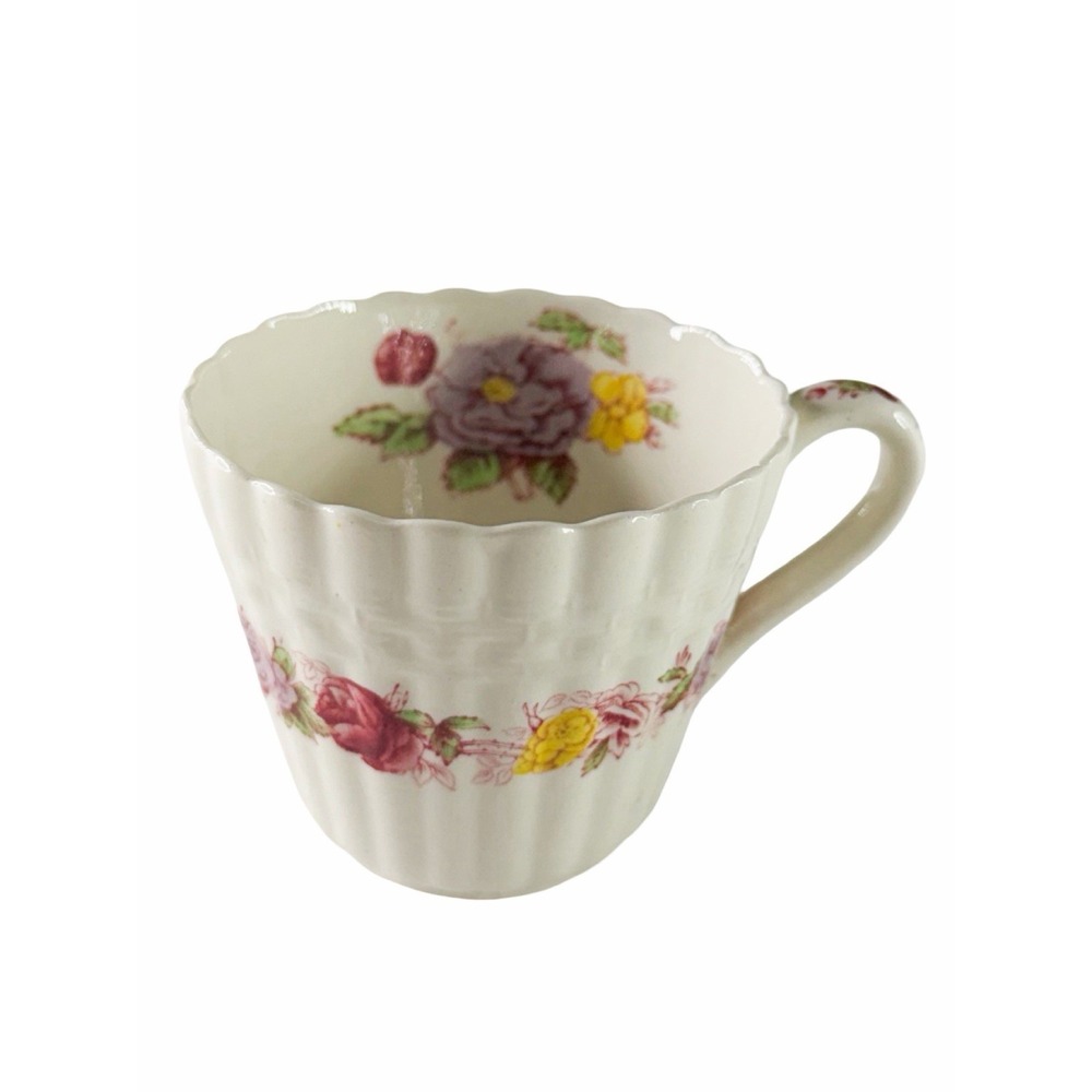 Spode Copeland Rose Briar Tea Cup Saucer Set England Floral Basket Weave Rare - Picture 10 of 13
